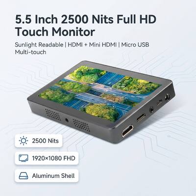 comprare 5.5 pollici 2500 Nits Full HD Touch Monitor 1920×1080 HDMI Mini HDMI Micro USB Shell Aluminum Display leggibile dalla luce solare fabbricazione online