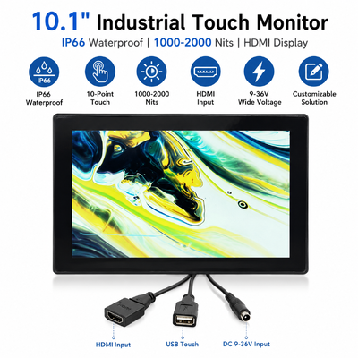 Il monitor touch industriale a 10,1 pollici IP66 impermeabilizza l'esposizione LCD HDMI di alta luminosità 1000-2000 pidocchi