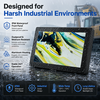10.1 pollice Industrial Touch Monitor impermeabile IP66 HDMI Display 1000-2000 Nits Capacitive Touch Screen OEM ODM
