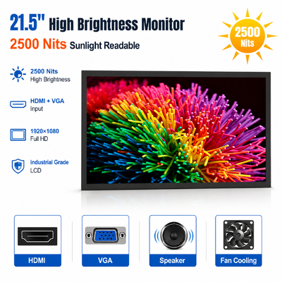 21.5 pollici 2500 Nits Monitor LCD ad alta luminosità Display industriale leggibile dalla luce solare HDMI VGA Open Frame Monitor